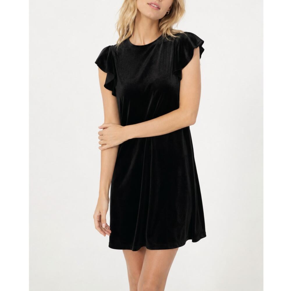 Jude Connally Flutter Sleeve Velvet Velour Dress Black Size XS